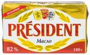 Кислосливочное масло President 82% БЗМЖ 180 г