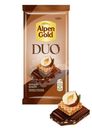 Шоколад Alpen Gold Duo с начинкой с какао, фундуком и вафельной крошкой в карамели темный и молочный 130г