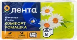 Бумага туалетная ЛЕНТА 3 слоя, с ароматом ромашки, белая