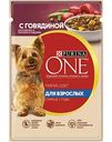 Влажный корм для взрослых собак мини пород Purina One с говядиной, картофелем и горохом в подливе, 85 г
