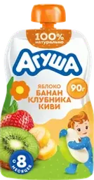 Пюре фруктово-ягодное детское АГУША Яблоко, банан, клубника и киви, с 8 месяцев