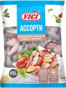 Ассорти из морепродуктов варено-мороженное VICI с изделиями формованными (имитация из сурими), 450г