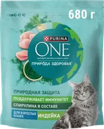 Корм сухой для взрослых кошек PURINA ONE Природа здоровья со спирулиной, с высоким содержанием индейки