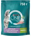 Сухой корм Purina One для кошек с чувствительным пищеварением с индейкой, 750г