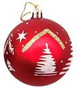 Ёлочное украшение Шар с орнаментом красный, покрытие в ассортименте, 7см