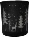 Подсвечник новогодний темно-серый с рисунком Олень и ели, 8см