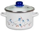 Кастрюля эмалированная Appetite Гуси со стеклянной крышкой цвет: белый/голубой, 2л