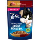 Felix Аппетитные Кусочки. Двойная Вкуснятина. Корм консервированный полнорационный для взрослых кошек, с индейкой и печенью в желе, 75 г