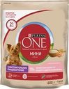 Корм сухой для взрослых собак PURINA ONE Mini Чувствительная с лососем и рисом, 600г