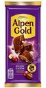 Шоколад Alpen Gold молочный с фундуком и изюмом, 80г