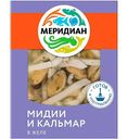 Мидии и кальмар отварные Меридиан в желе с зеленью, 200г