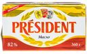 Масло кислосливочное President несоленое 82%, 360г