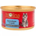 Консервы для кошек мясо в желе Molina с цыплёнком и крабом, 80 г