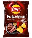 Чипсы Lay's из натурального картофеля рифлёные стейк рибай с перечным соусом, 140 г.