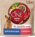 Корм сухой Purina One с говядиной и рисом для взрослых собак мелких и карликовых пород 1.5кг