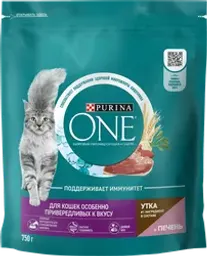 Корм сухой для кошек PURINA ONE Привередливые к вкусу Утка и печень