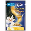 Влажный корм FELIX SENSATIONS для взрослых кошек с треской в соусе с томатом, 85 г