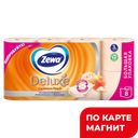 Бумага туалетная ЗЕВА ДЕЛЮКС, с ароматом персика, 3-слойная, 8рулонов 