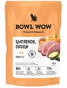 Корм Bowl Wow кусочки в соусе с цыплёнком и овощами консервированный полнорационный для кошек с чувствительным пищеварением, 85г