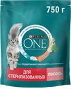 Корм сухой для взрослых кошек PURINA ONE для стерилизованных и кастрированных, с высоким содержанием лосося и пшеницей, 750г