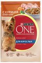 Корм для взрослых собак PURINA® ONE Мини курица-морковь-фасоль, 85г
