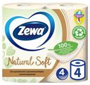 Бумага туалетная Zewa Natural Soft, 4 слоя, 4 рулона