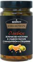 Оливки Market Collection зелёные без косточки в сладком рассоле с мандарином и специями, 320г