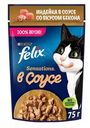 Корм влажный Felix Sensations для взрослых кошек с индейкой в соусе со вкусом бекона, 75г