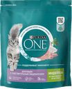Корм Purina One для кошек с чувствительным пищеварением индейка, рис, 750 г