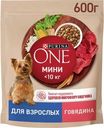 Корм сухой Purina One Мини с говядиной и рисом для взрослых собак 600г