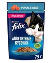 Корм влажный Felix Аппетитные кусочки для взрослых кошек с форелью в желе, 75г