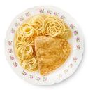 Шницель куриный в яйце с макаронами отварными Перекрёсток Select, 200г