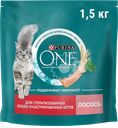 Корм сухой для взрослых кошек PURINA ONE Sterilised с лососем и пшеницей, для стерилизованных, 1,5кг