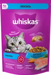 Корм сухой для взрослых кошек WHISKAS Вкусные подушечки с нежным паштетом, Аппетитный обед с лососем