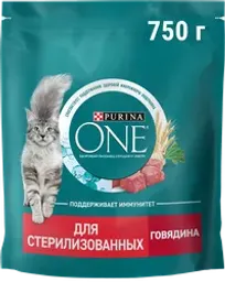 Корм сухой для взрослых кошек PURINA ONE для стерилизованных и кастрированных, с высоким содержанием говядины и пшеницей