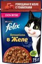 Корм влажный Felix Sensation Говядина в желе с томатами для взрослых кошек 75г