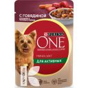 Корм PURINA ONE МИНИ с говядиной, картофелем и морковью в подливке для активных собак мелких и карликовых пород, 85г