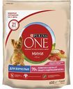 Сухой корм для взрослых собак мини пород Purina One с высоким содержанием говядины и с рисом, 600 г