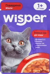 Корм влажный для кошек WISPER с говядиной в желе