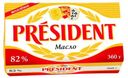 Масло  кисло-сливочное President несоленое 82%, 360 г