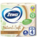 Туалетная бумага четырёхслойная Natural Soft, Zewa, 4 рулона