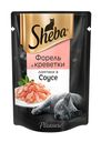 Корм Sheba Pleasure, ломтики с форелью и креветками в соусе, 85г
