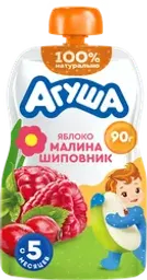 Пюре фруктово-ягодное детское АГУША Яблоко, малина, шиповник, с 5 месяцев