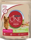 Корм сухой для взрослых собак PURINA ONE Mini Здоровый вес Индейка и рис, 600г