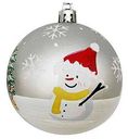 Ёлочное украшение Шар серебристый со снеговиком, 7см