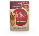 Корм для собак Purina ONE Мини влажный для активных пород с говядиной картофелем и морковью для мелких пород, 85 г