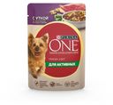 Корм для собак Purina ONE Мини влажный для активных мелких пород с уткой, пастой и зеленой фасолью, 85 г
