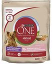 Корм для собак мелких пород до 10 кг Purina One Чувствительная с лососем и рисом, 600 г