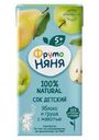 Сок детский ФрутоНяня Яблоко и груша с мякотью с 5 месяцев, 200мл