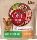 Корм сухой Purina One с курицей и рисом для взрослых собак мелких и карликовых пород при активном образе жизни 1.5кг